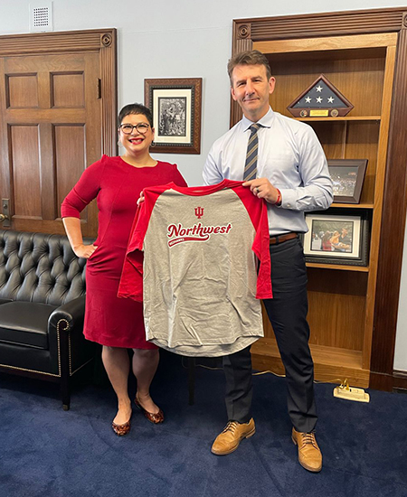 Amy Díaz, Chief of Staff under Chancellor Iwama at Indiana University Northwest, meets with Rep. Frank Mrvan (D-IN).